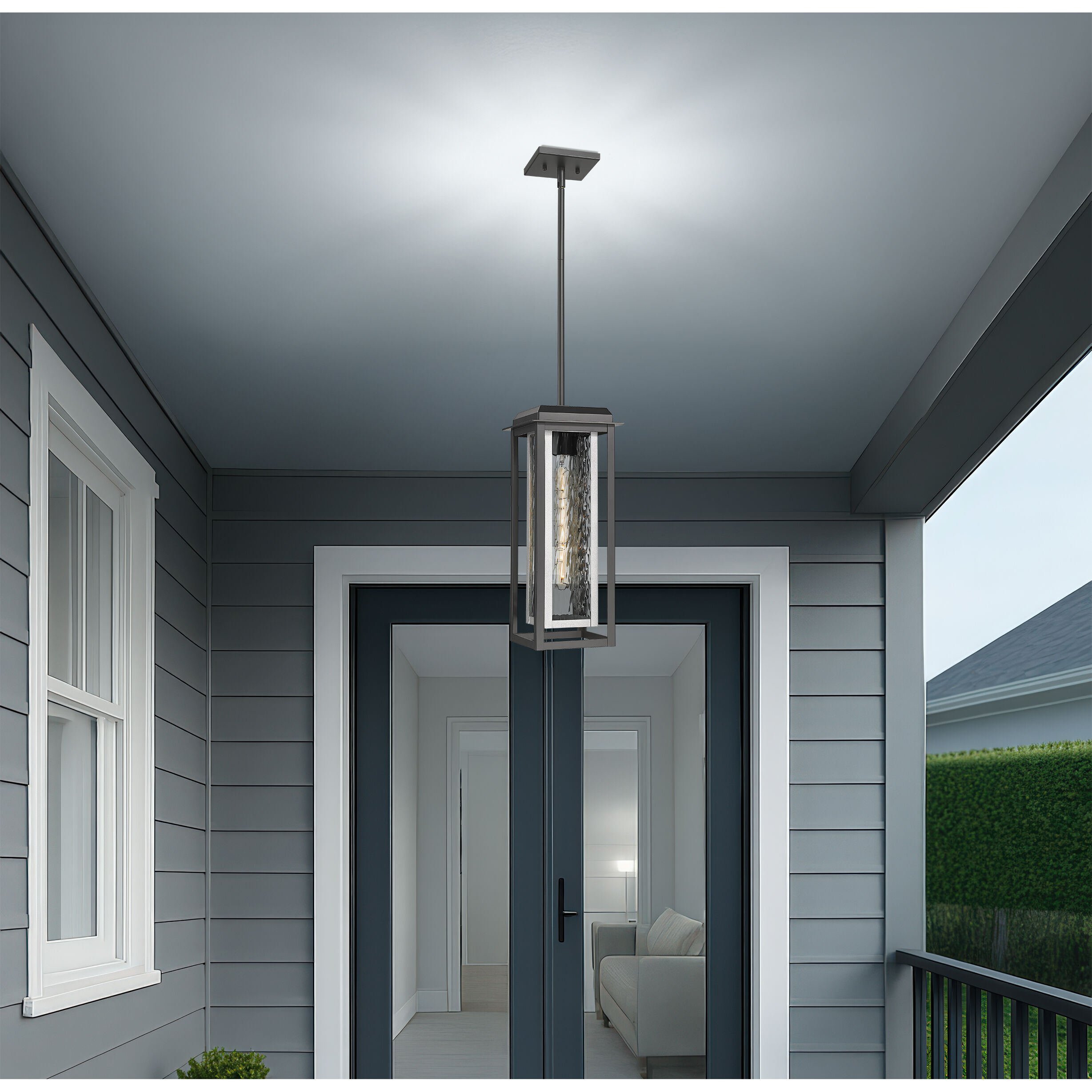 Mansfield 1 Light 7.5 inch Matte Black with Silver Outdoor Pendant in Waterglass