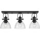 Yep Hines 3 Light 23.13 inch Matte Black Semi-Flush Mount Ceiling Light in Seeded Glass, Damp