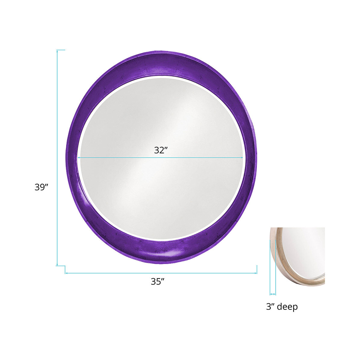 Ellipse 39 X 35 inch Glossy Royal Purple Wall Mirror