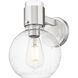 Lawton Sphere Sconce Wall Light in Brushed Satin Nickel, Seedy Glass