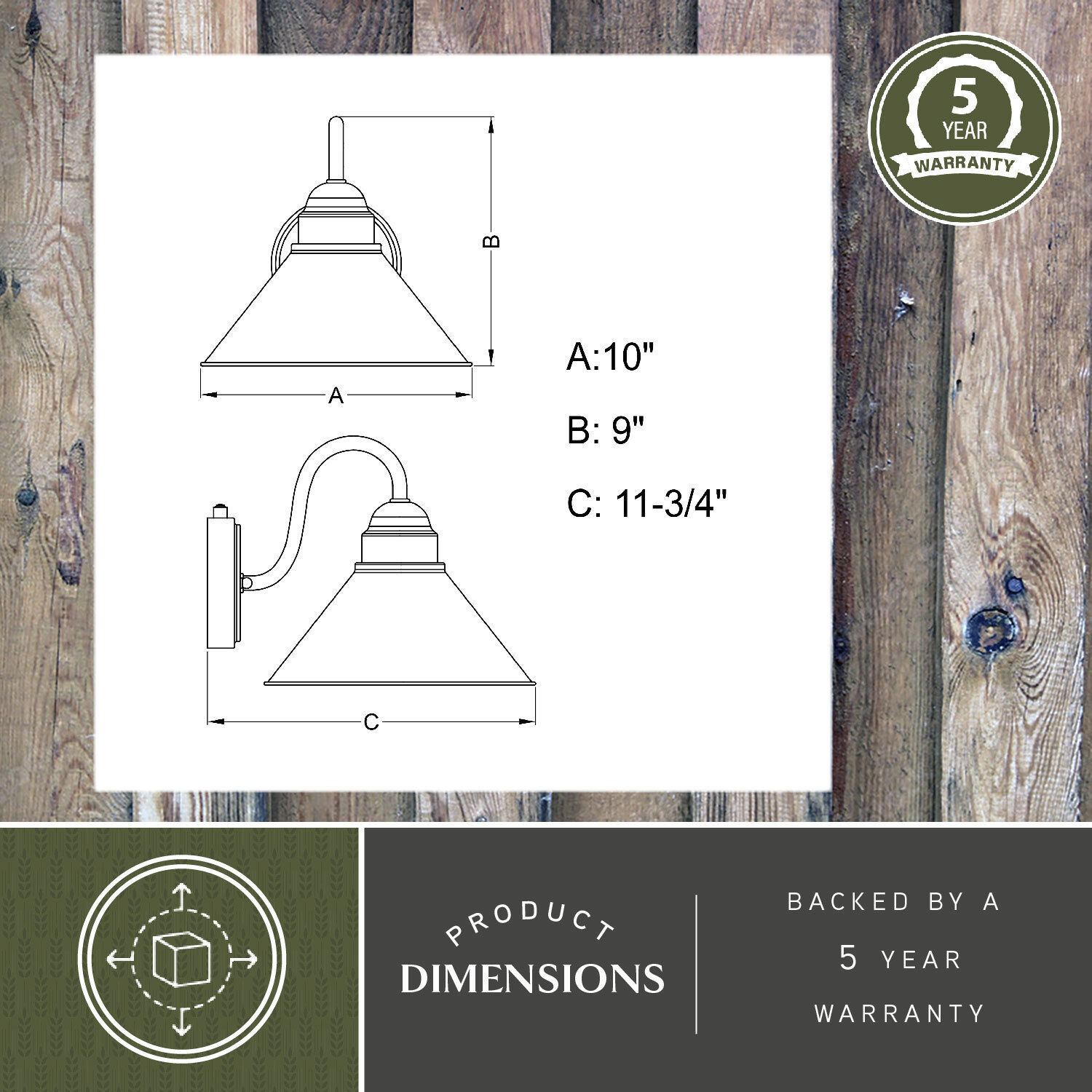 Outland LED 9 inch Aged Iron and Light Gold Outdoor Wall