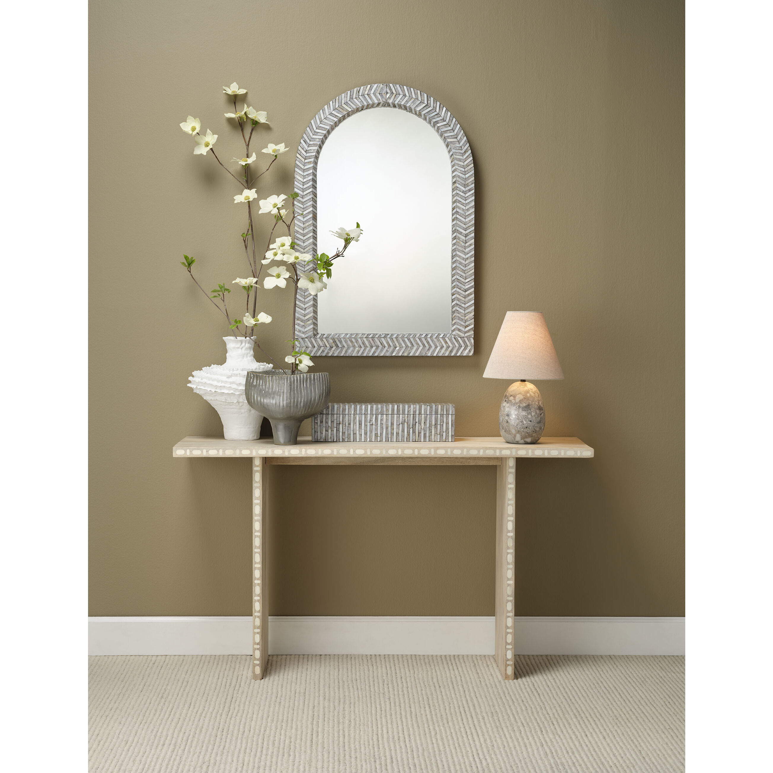 Beverly 36 X 24 inch Mixed Grey and White Mother of Pearl Wall Mirror