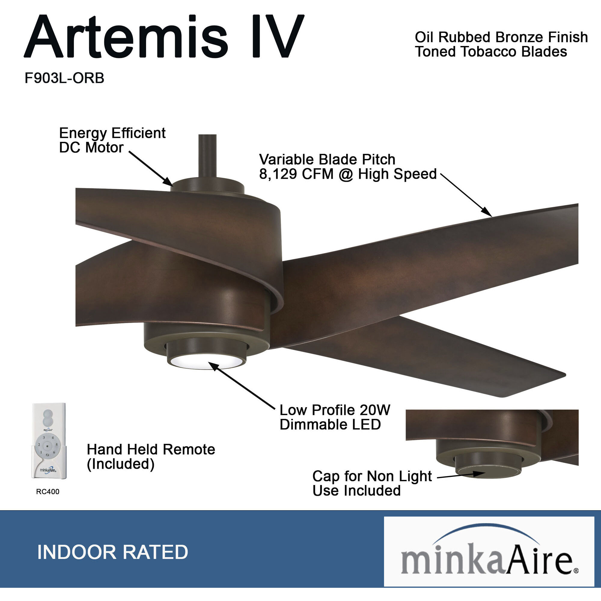 Artemis IV 64 inch Oil Rubbed Bronze with Tobacco Blades Ceiling Fan