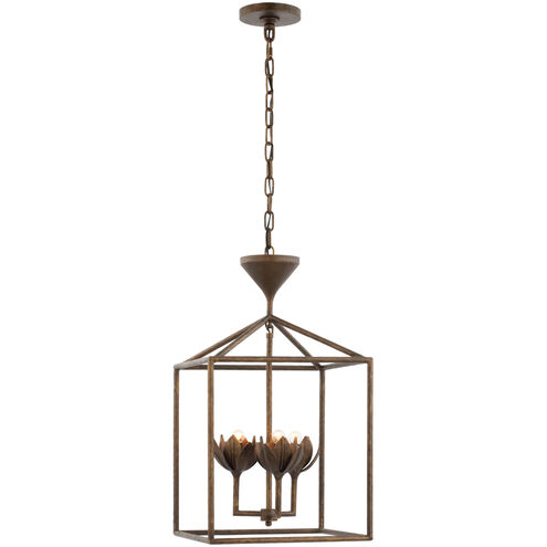 Julie Neill Alberto LED 14 inch Antique Bronze Leaf Open Cage Lantern Ceiling Light, Small
