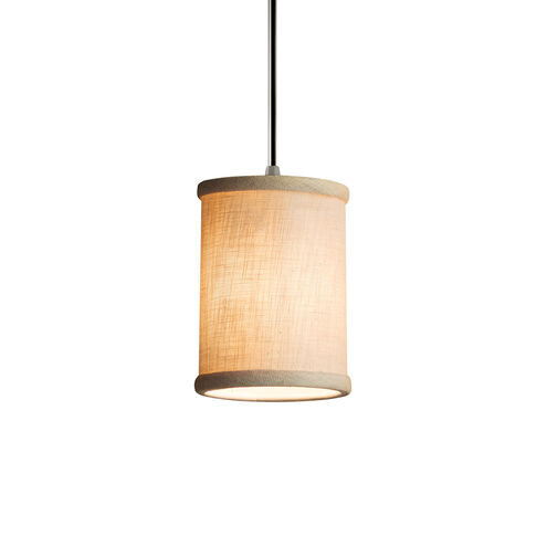 Textile 1 Light 4 inch Brushed Nickel Pendant Ceiling Light in Black Cord, Cream, Cylinder with Flat Rim, Incandescent