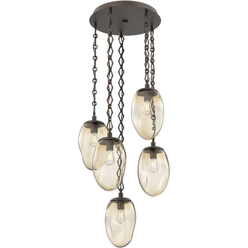 Meteo 5 Light 22 inch Flat Bronze Multi-Pendant Ceiling Light in Amber, Diamond Chain