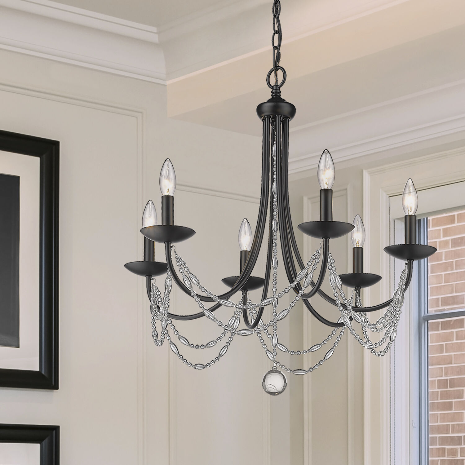 Mirabella 6 Light 25 inch Matte Black Chandelier Ceiling Light in No Shade