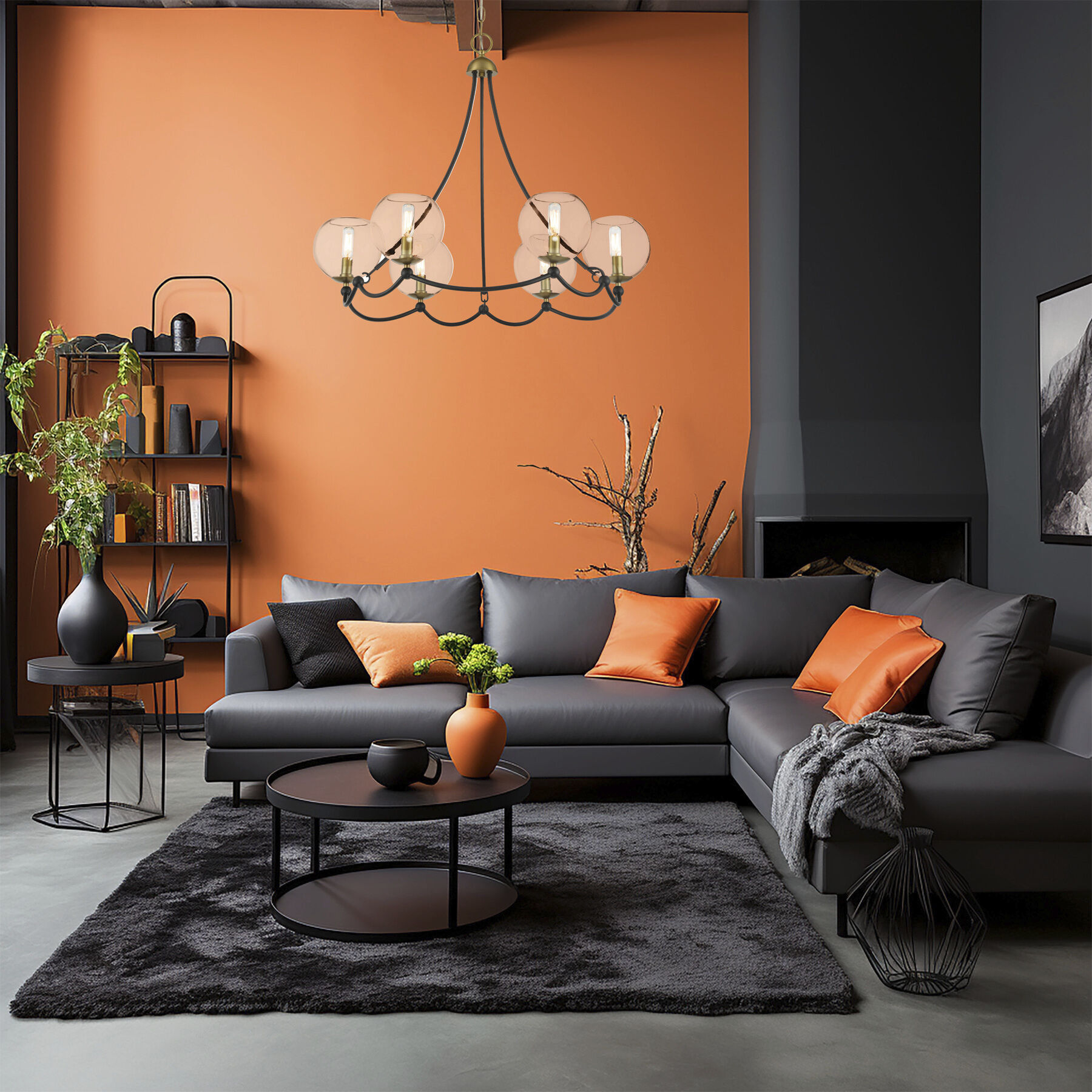 Vantage Kearney Park 6 Light 29 inch Coal and Soft Brass Chandelier Ceiling Light