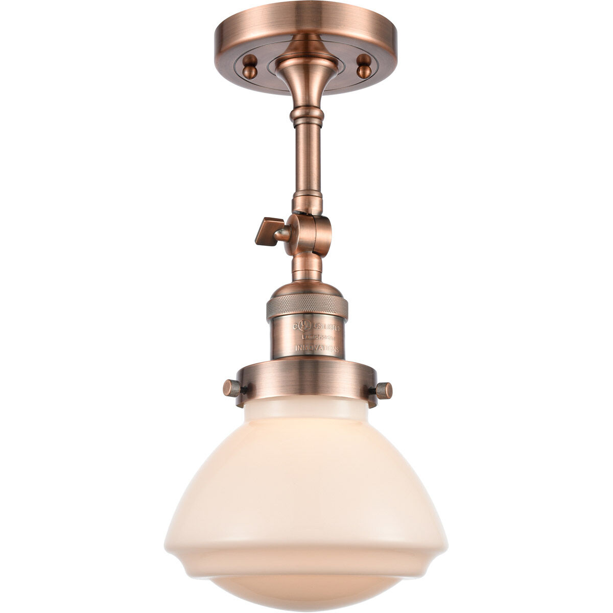 Franklin Restoration Olean 1 Light 7 inch Antique Copper Semi-Flush Mount Ceiling Light in Matte White Glass, Franklin Restoration