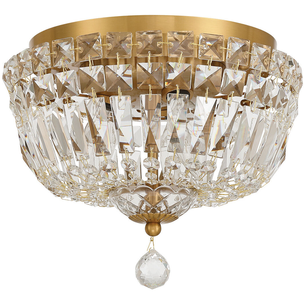 Roslyn 3 Light 10 inch Aged Brass Flush Ceiling Light