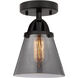 Nouveau 2 Small Cone 1 Light 6 inch Matte Black Semi-Flush Mount Ceiling Light in Plated Smoke Glass