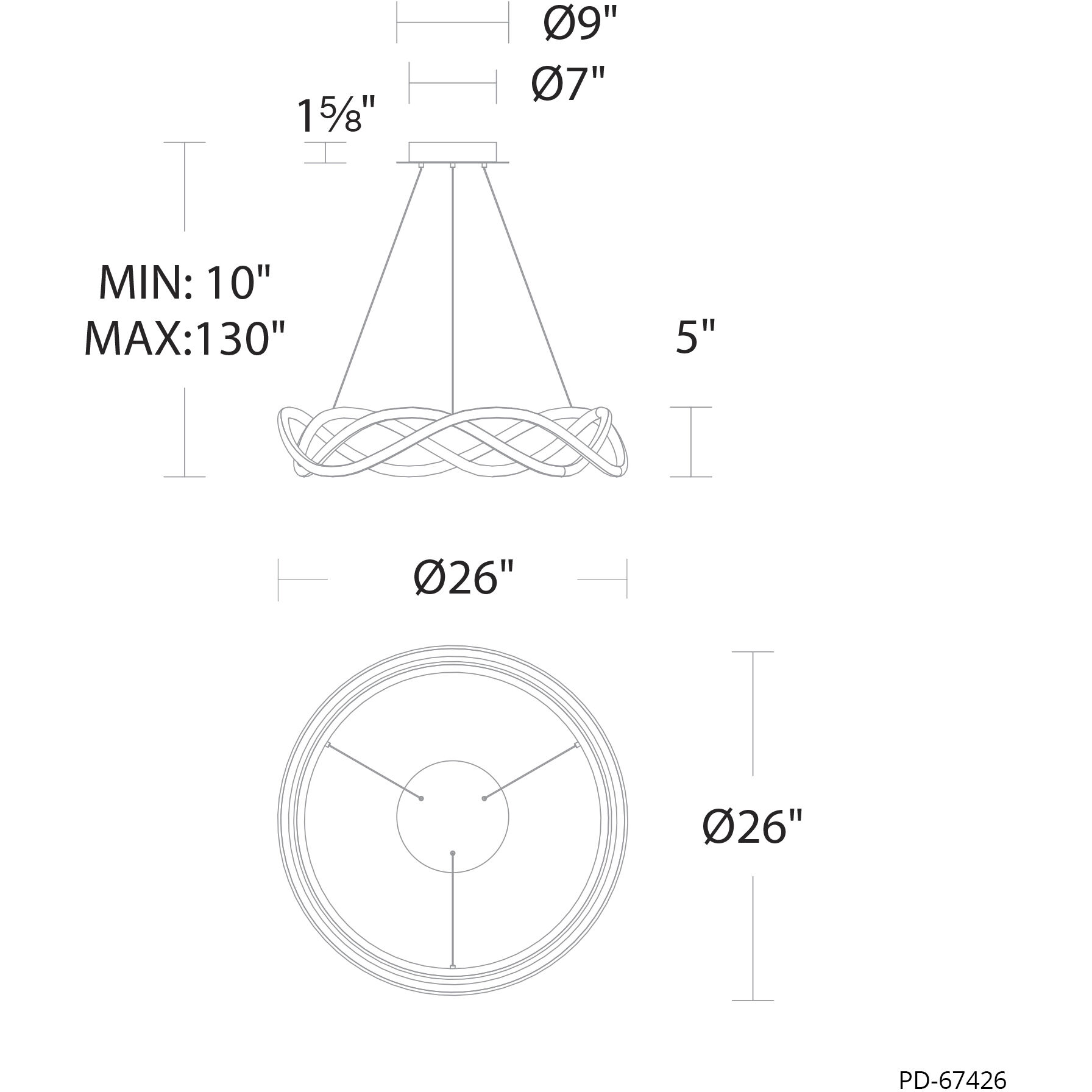 Swerve LED 26 inch Black Chandelier Ceiling Light in 3000K, dweLED