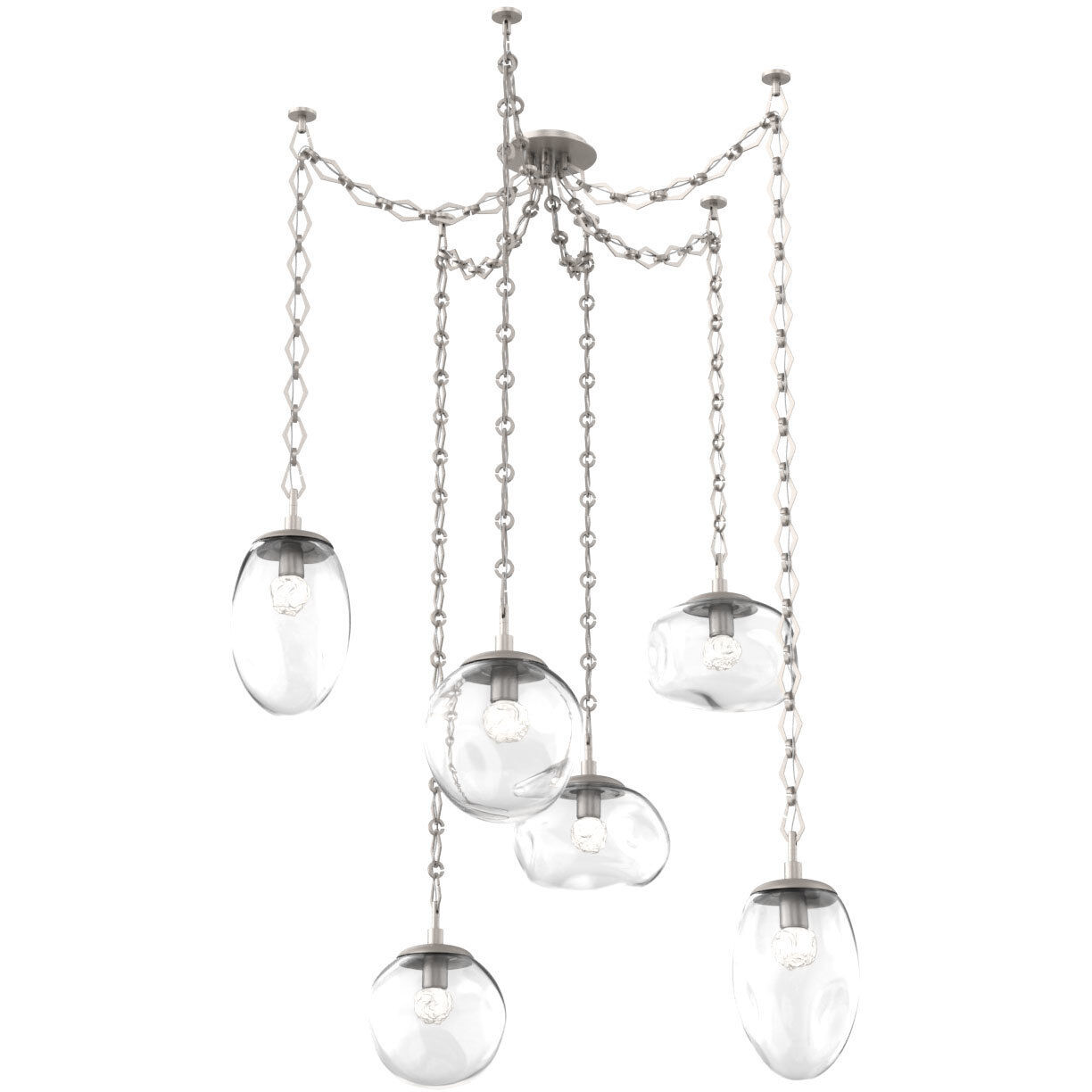 Cosmos LED 17 inch Beige Silver Swag Multi-Pendant Ceiling Light in 3000K LED, Floret Inner - Clear Outer, Diamond Chain