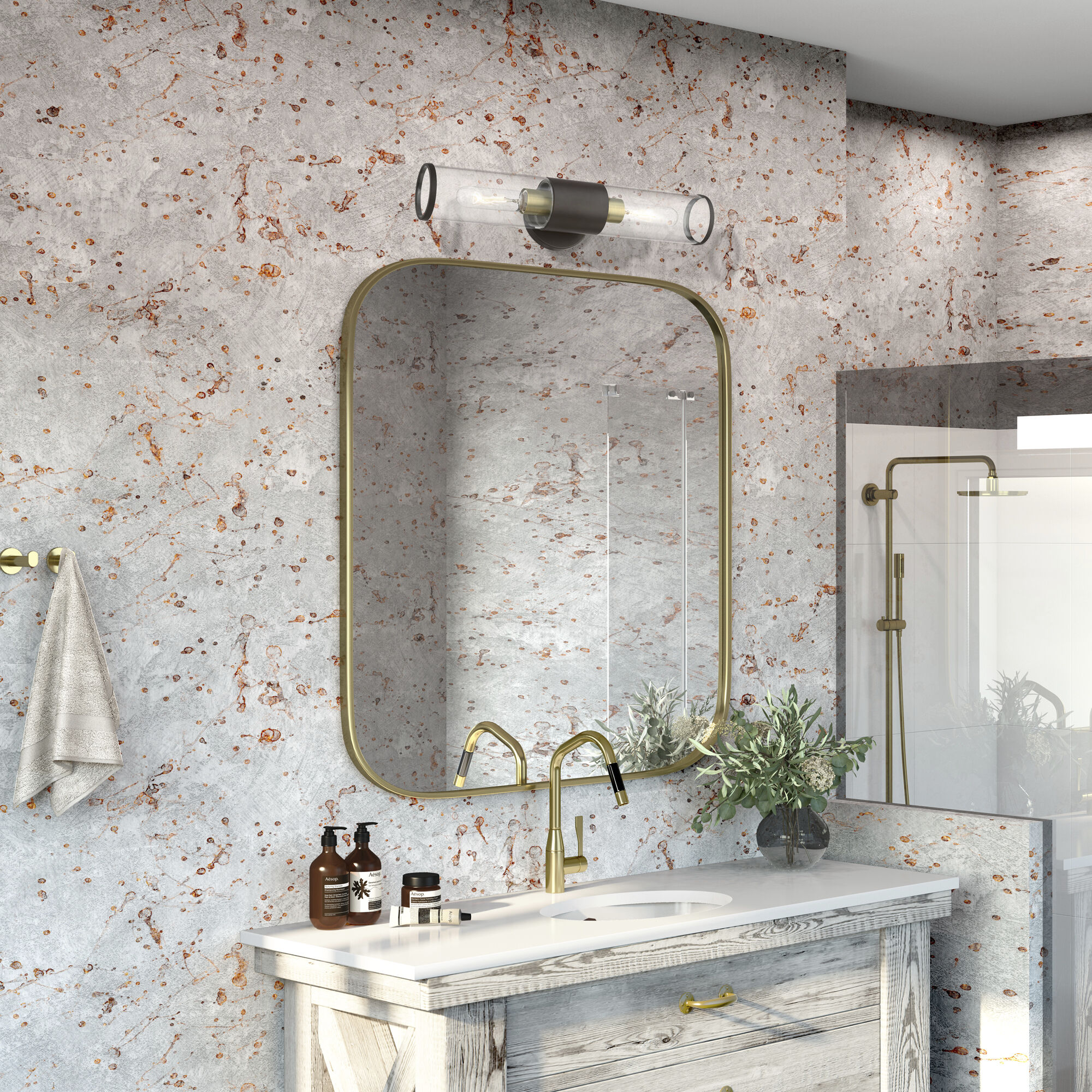 Banca 2 Light 4 inch Bronze with Antique Brass Accent ADA Vanity Sconce Wall Light