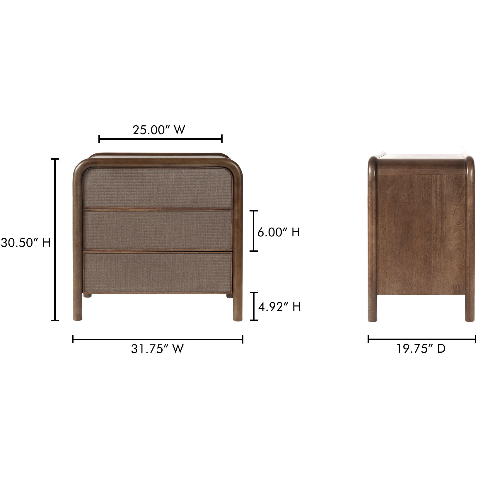 Rye 31.75 X 30.5 inch Brown Nightstand, 3 Drawer