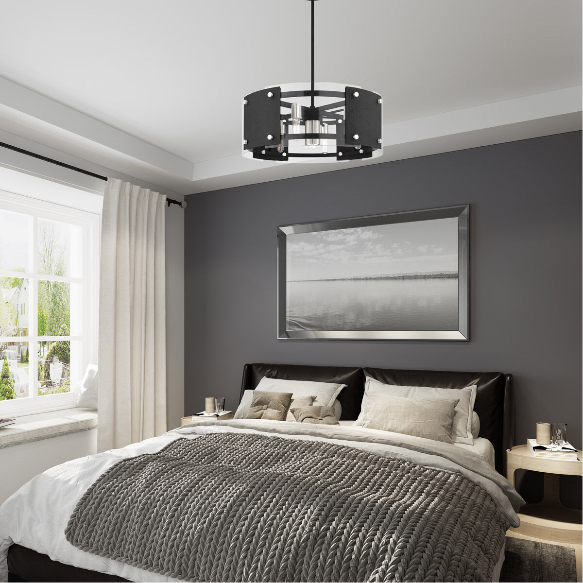 Barcelona 7 Light 27 inch Black with Brushed Nickel Accents Pendant Chandelier Ceiling Light