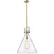 Newton Cone 1 Light 18 inch Brushed Brass Pendant Ceiling Light in Seedy Glass