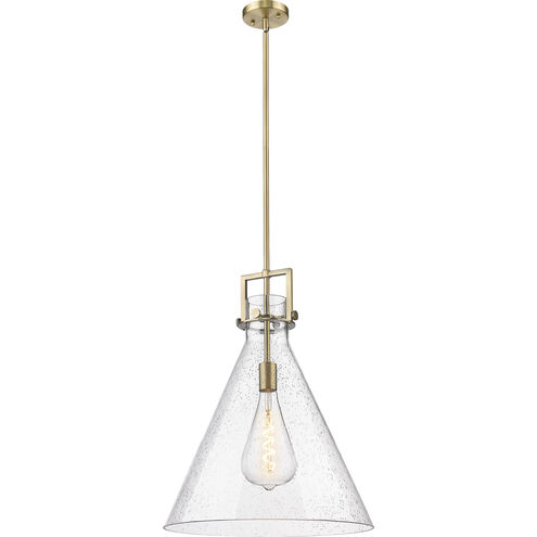 Newton Cone 1 Light 18 inch Brushed Brass Pendant Ceiling Light in Seedy Glass