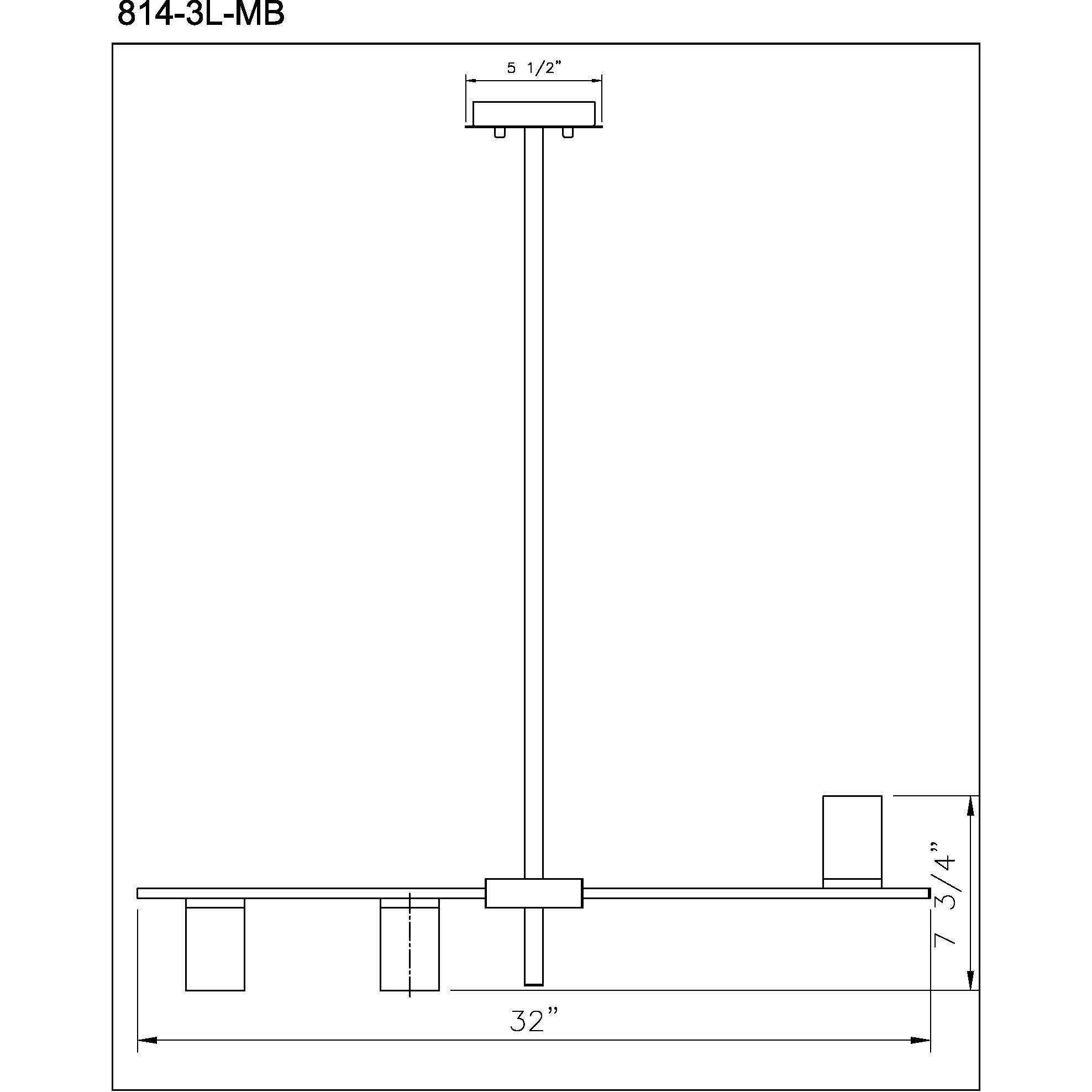 Calumet 3 Light 32 inch Matte Black and Olde Brass Linear Chandelier Ceiling Light