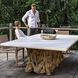 Stonewood 108 X 30 inch White and Teak Wood Indoor Outdoor Ping-Pong Dining Table