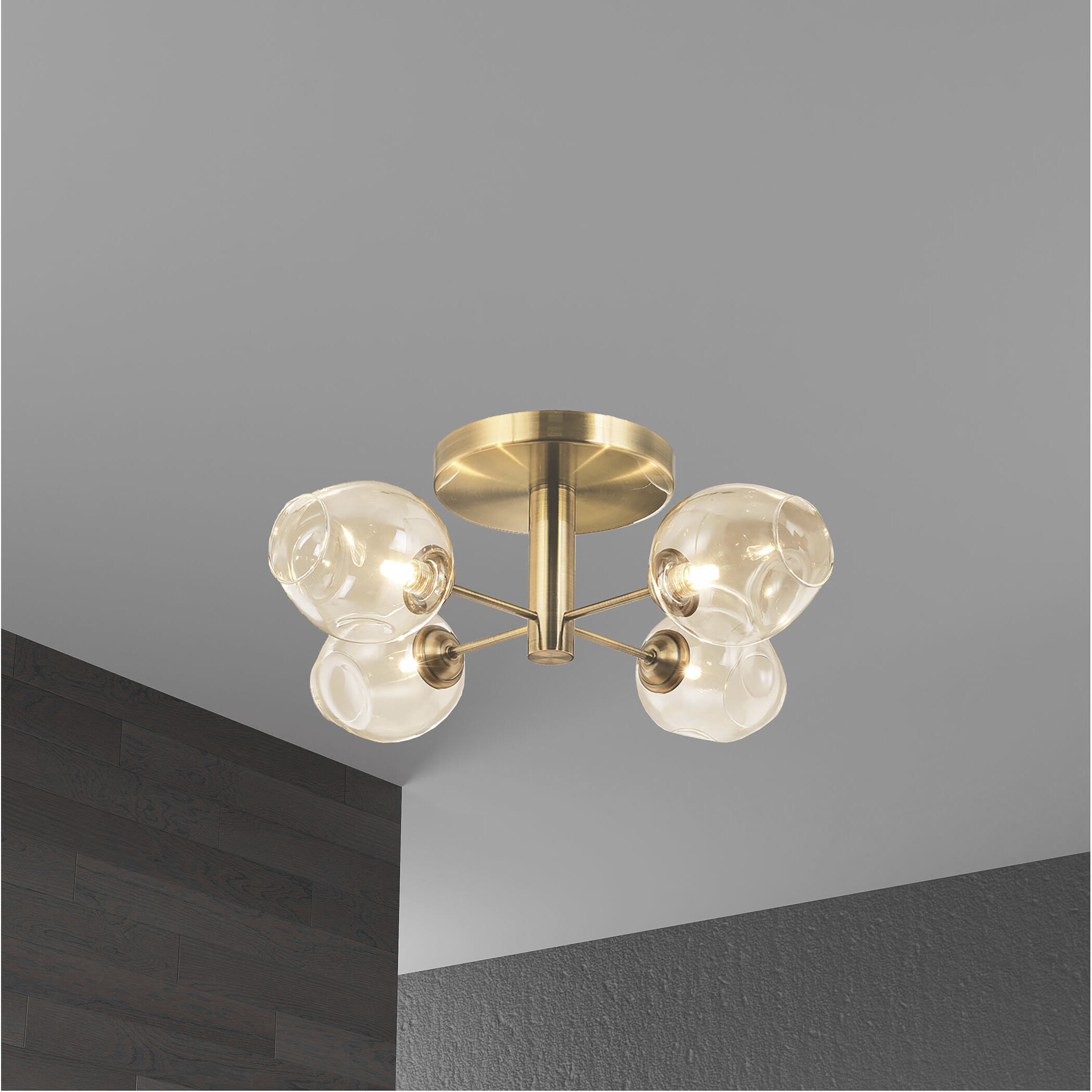 Abii 4 Light 20.5 inch Vintage Bronze Semi-Flush Mount Ceiling Light in Champagne, Vintage Brass