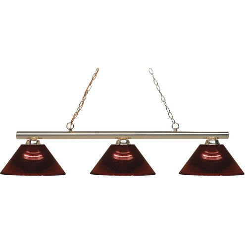 Sharp Shooter 3 Light 48 inch Polished Brass Billiard Ceiling Light in Burgundy Acrylic, 9
