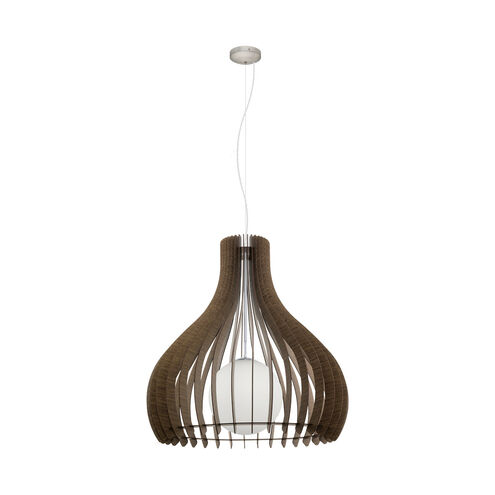 Tindori 1 Light 32 inch Pendant Ceiling Light, Dark Brown Wood, White Glass