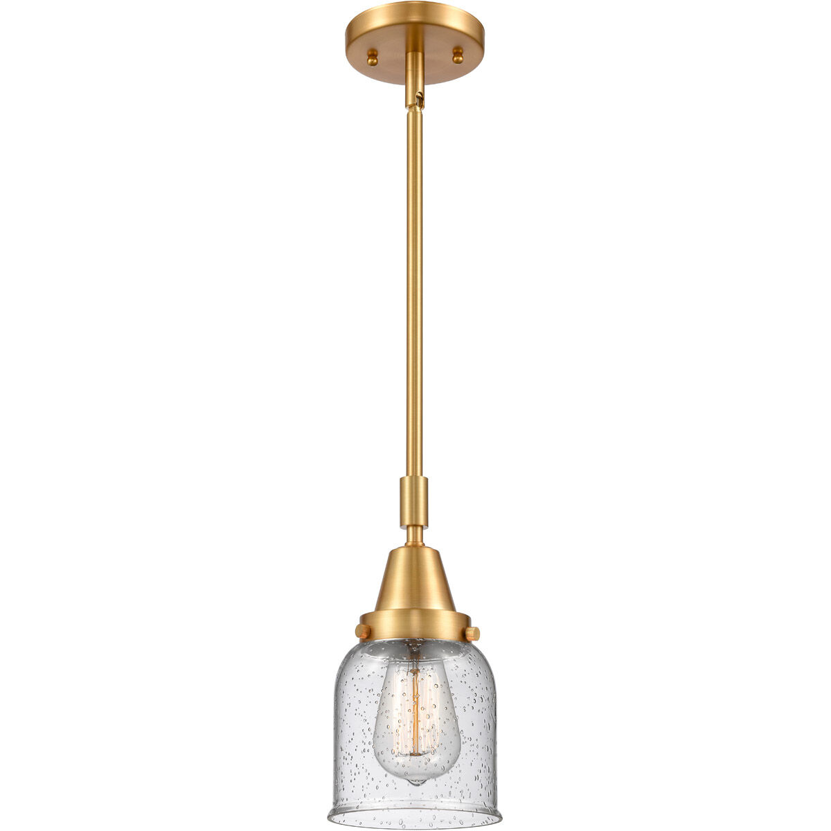 Franklin Restoration Small Bell LED 5 inch Satin Gold Mini Pendant Ceiling Light in Seedy Glass