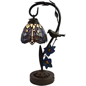 Bird On Vine Dragonfly 18 inch 60.00 watt Tiffany Bronze Table Lamp Portable Light