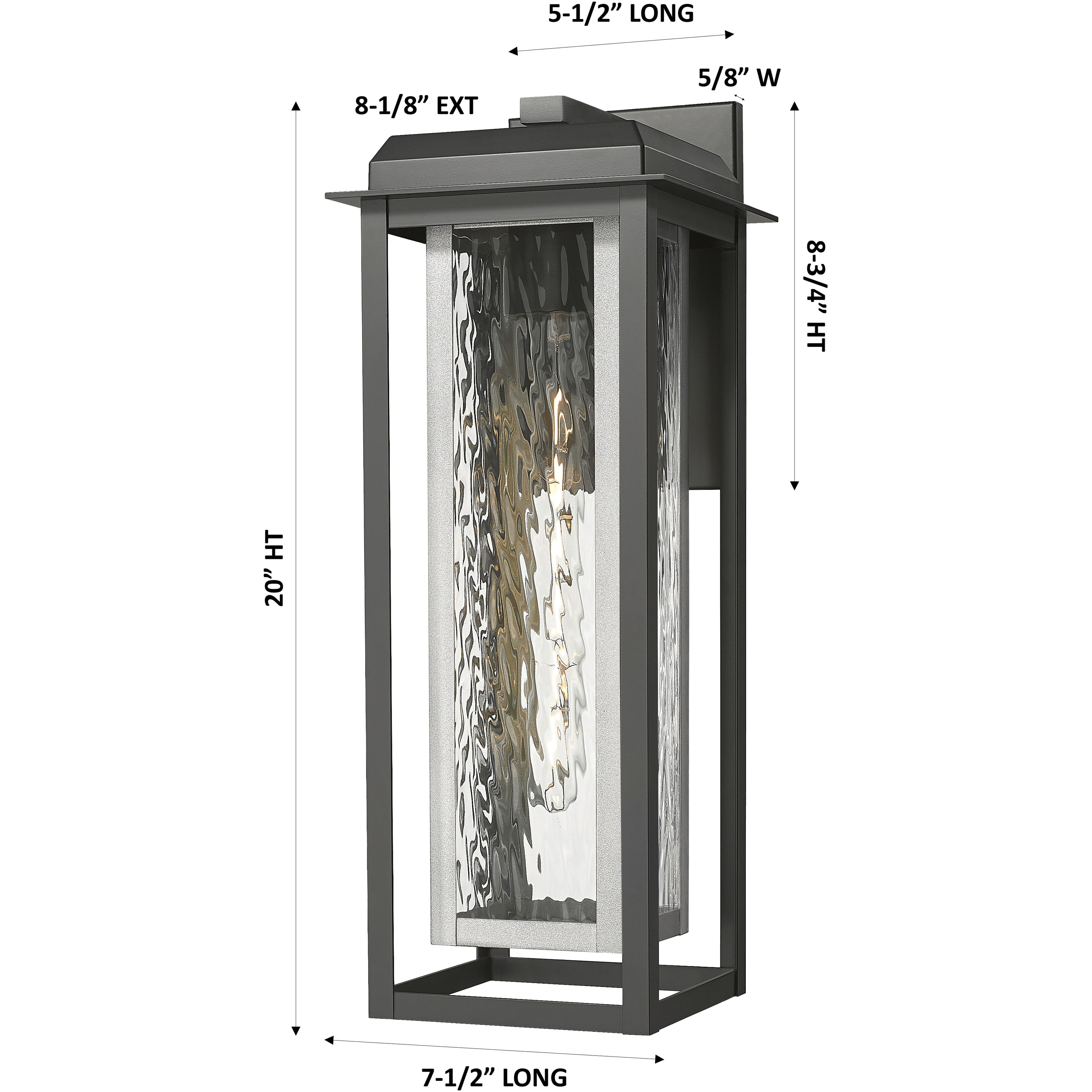 Mansfield 1 Light 20 inch Matte Black with Silver Outdoor Sconce in Waterglass