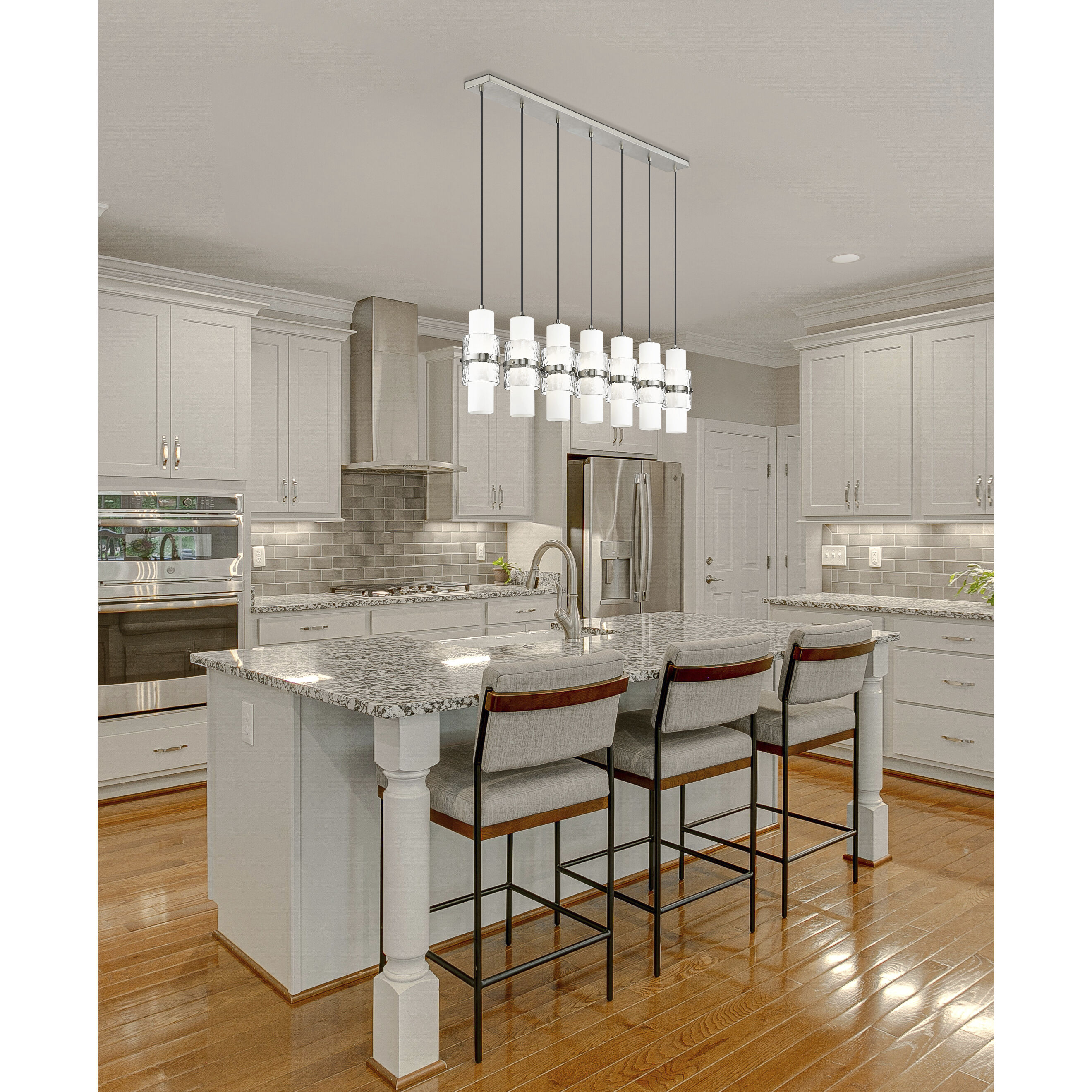 Cayden 7 Light 54 inch Brushed Nickel Linear Chandelier Ceiling Light