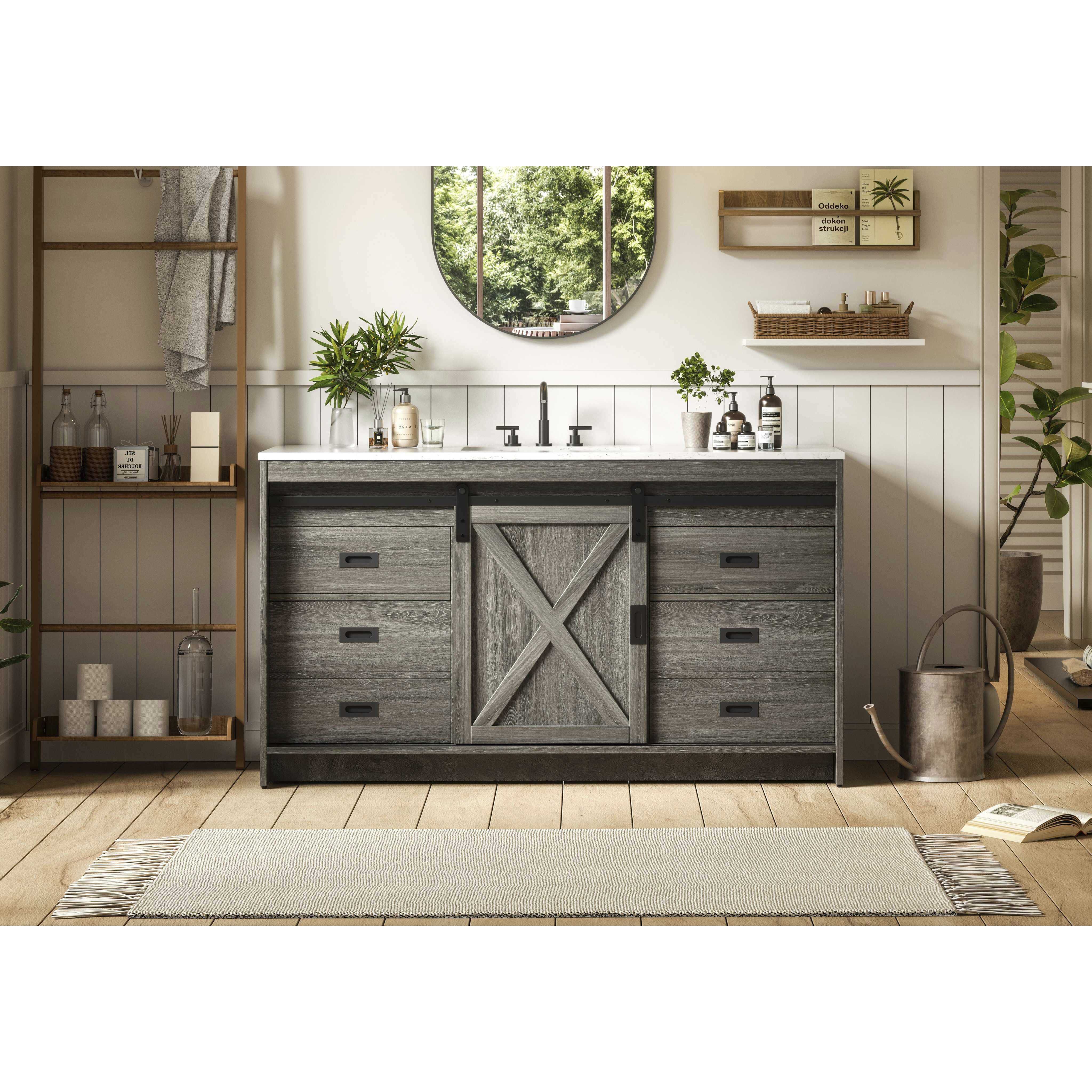 Austin 60 X 34 inch Rustic Grey Bathroom Vanity Cabinet