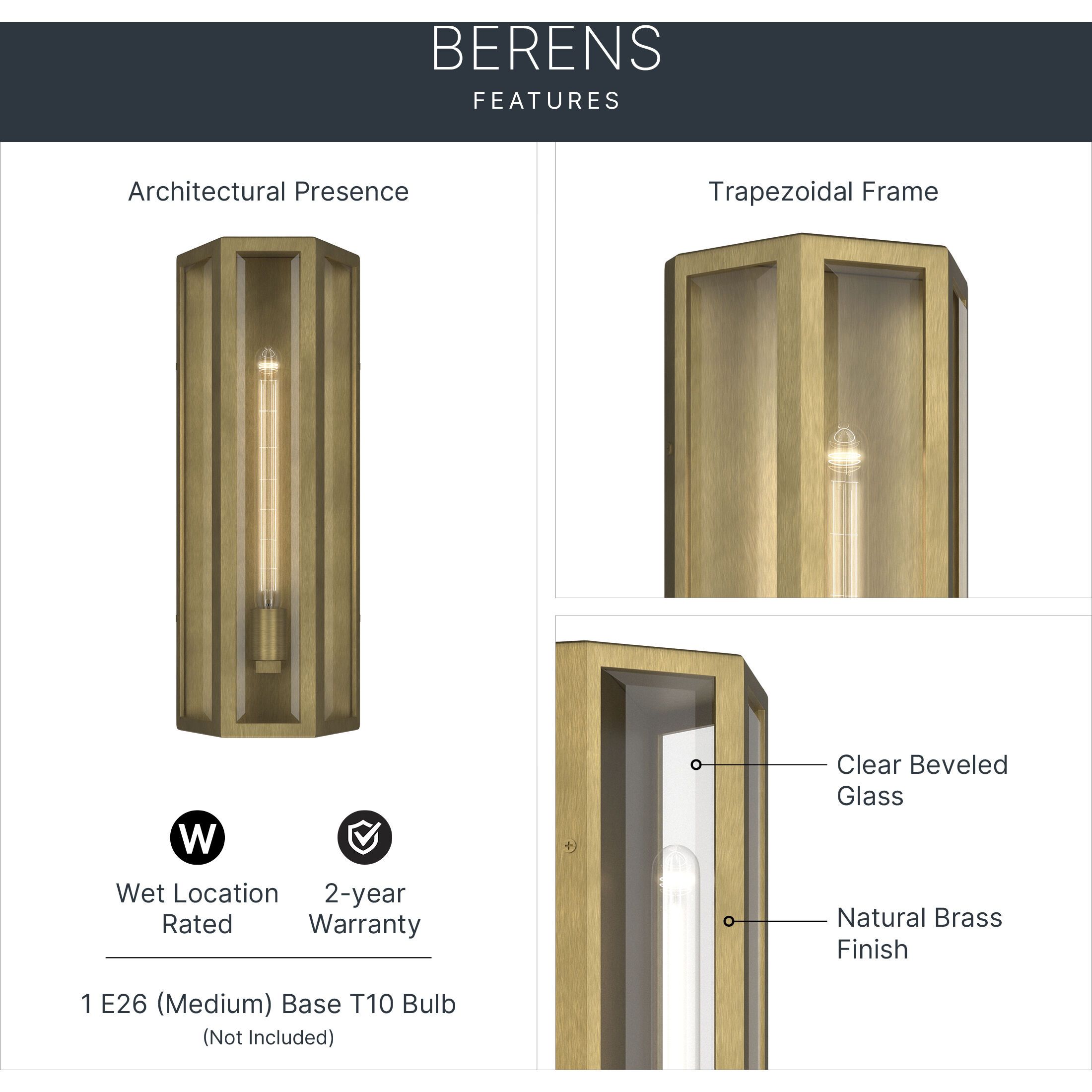 Berens 1 Light 20 inch Natural Brass Outdoor Wall Light