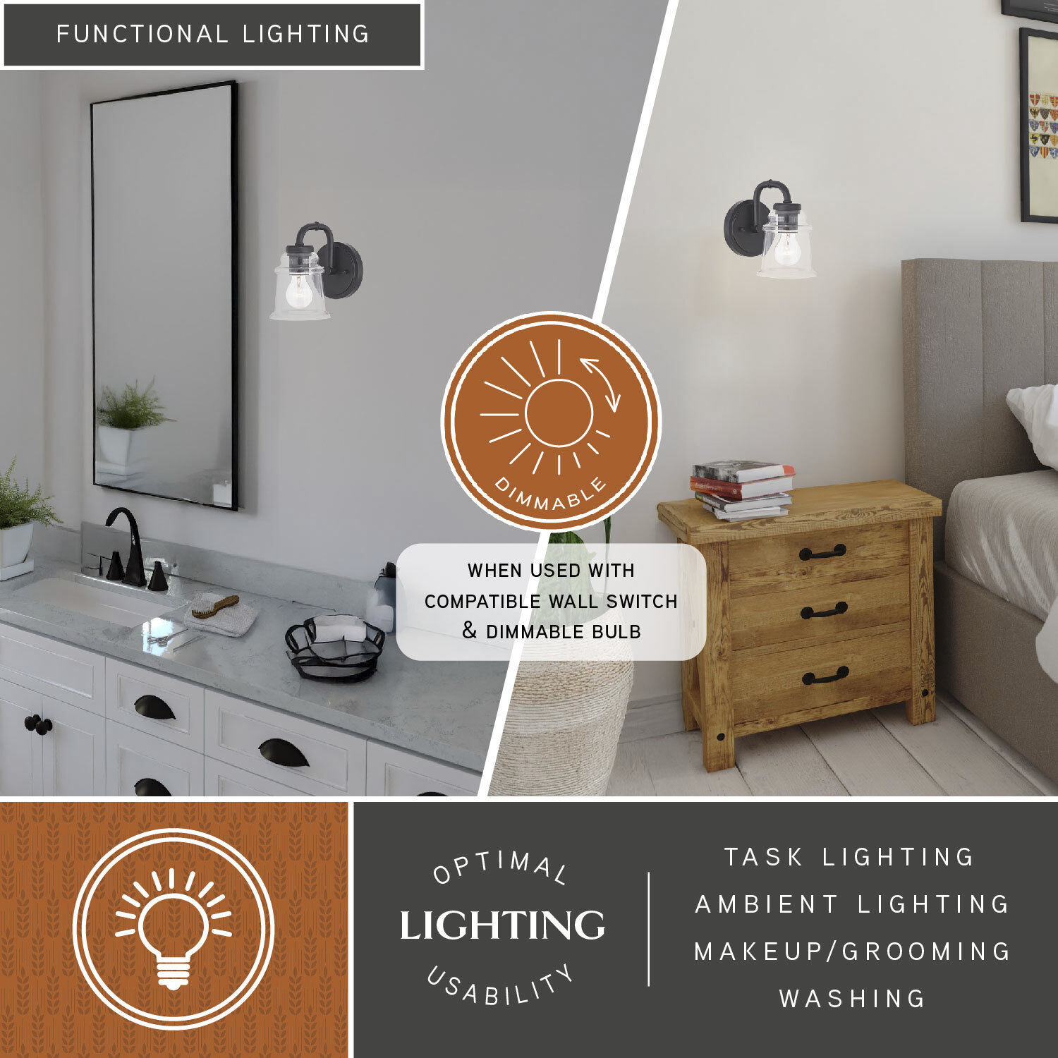 Toledo LED 8 inch Matte Black Bathroom Light Wall Light