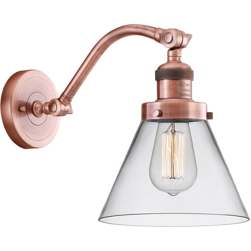 Franklin Restoration Large Cone 1 Light 8 inch Antique Copper Sconce Wall Light in Clear Glass, Franklin Restoration
