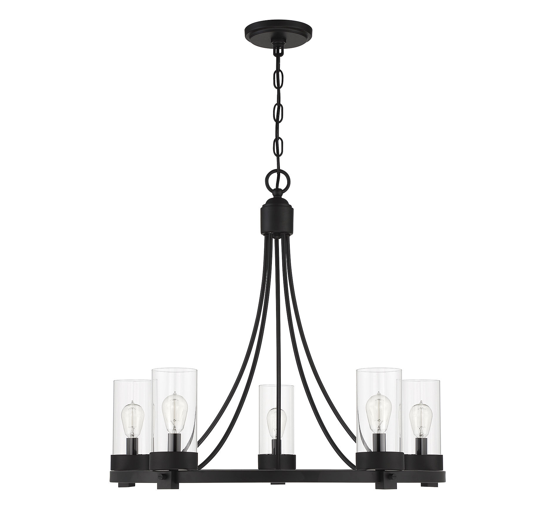 Modern 5 Light 26 inch Matte Black Chandelier Ceiling Light