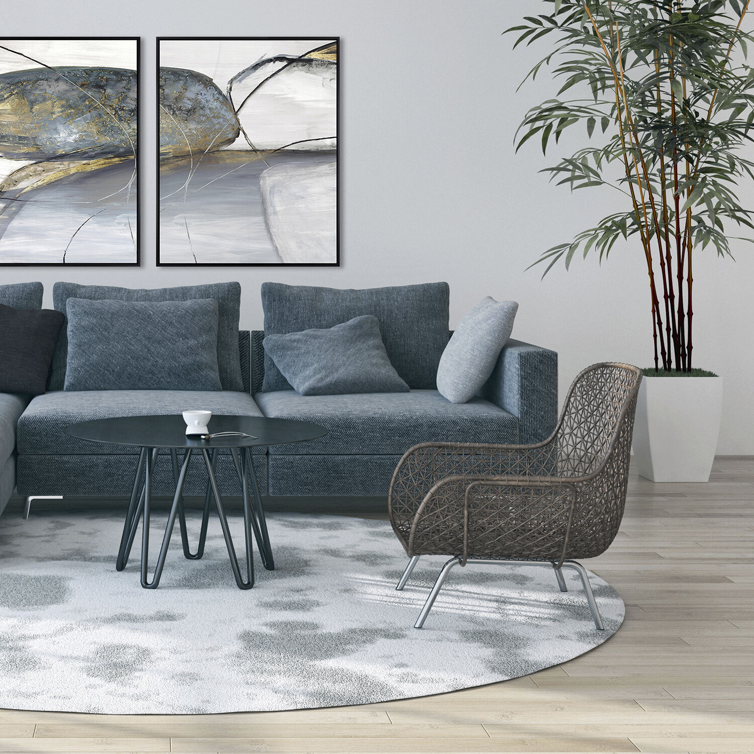 Teal Stones Blue and Gray and Metallic and Neutral Canvas