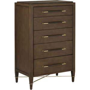 Verona Lacquered Black Linen and Champagne Five-Drawer Chest