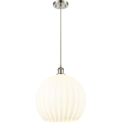 Ballston White Venetian 1 Light 13.75 inch Brushed Satin Nickel Cord Hung Pendant Ceiling Light