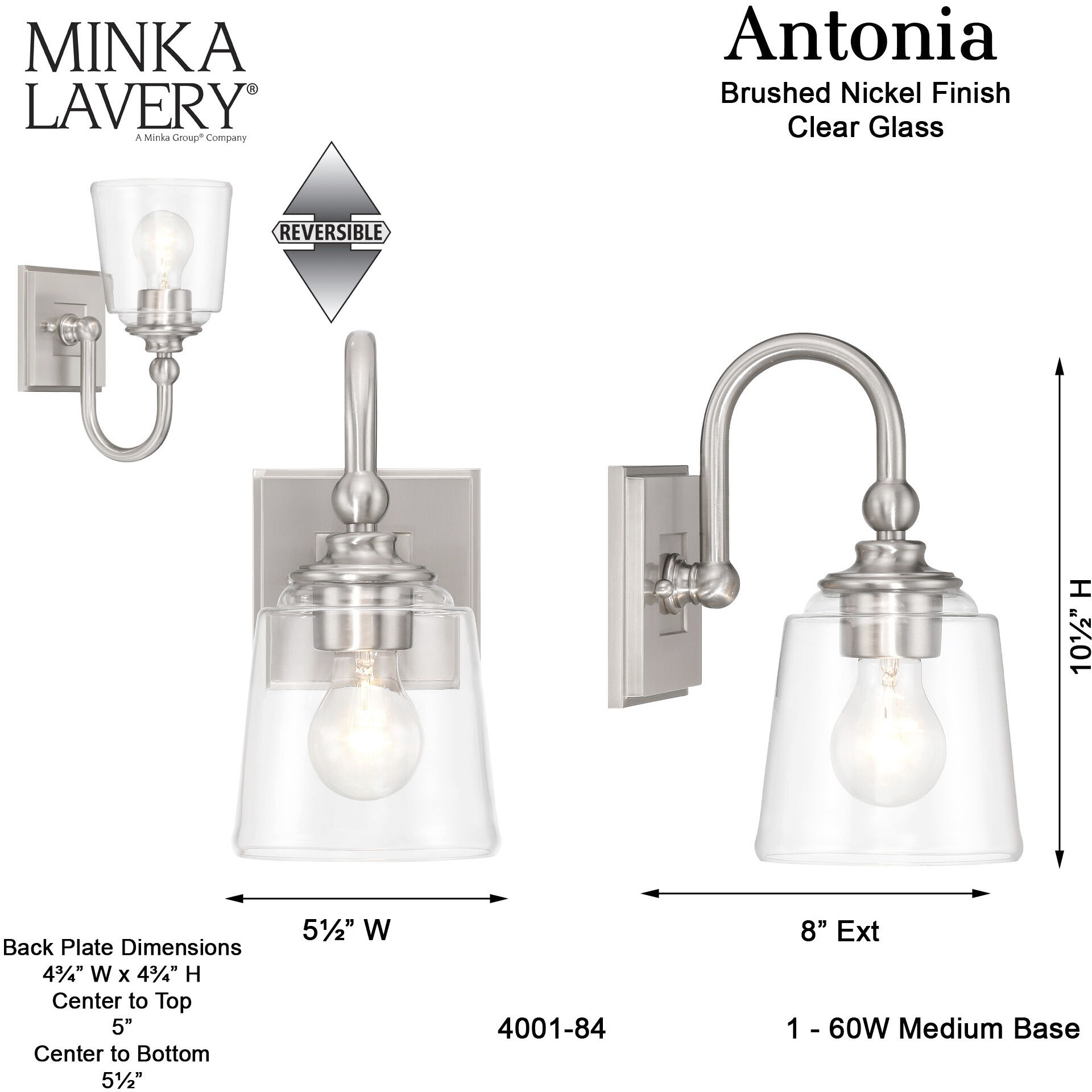 Antonia 1 Light 5.5 inch Brushed Nickel Bath Vanity Light Wall Light