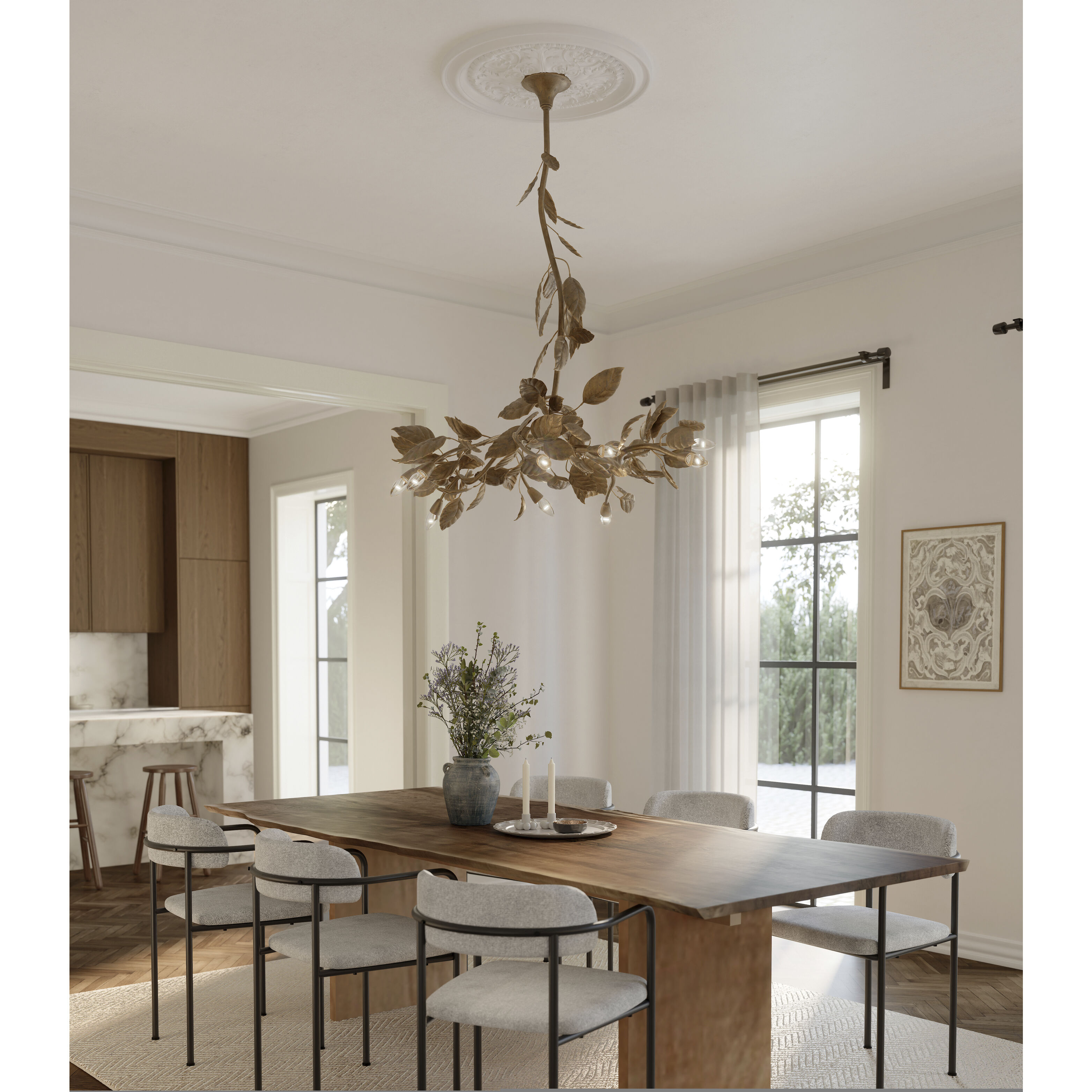 Seraphine 11 Light 60 inch Weathered Gold Linear Chandelier Ceiling Light