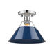 Orwell 1 Light 10 inch Chrome Flush Mount Ceiling Light in Navy, Damp