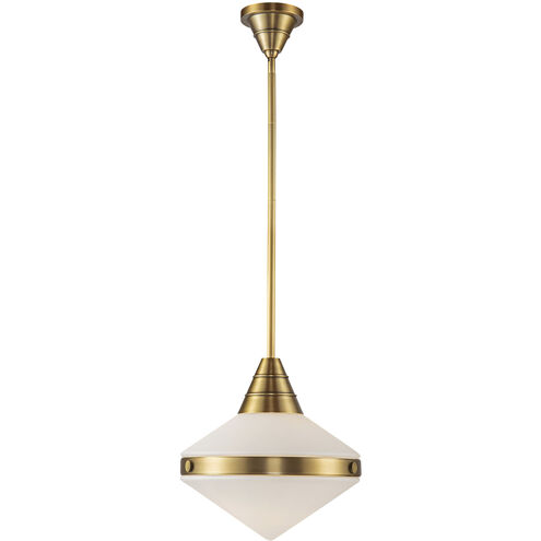 Willard 1 Light 13.5 inch Vintage Brass Pendant Ceiling Light in Opal Glass