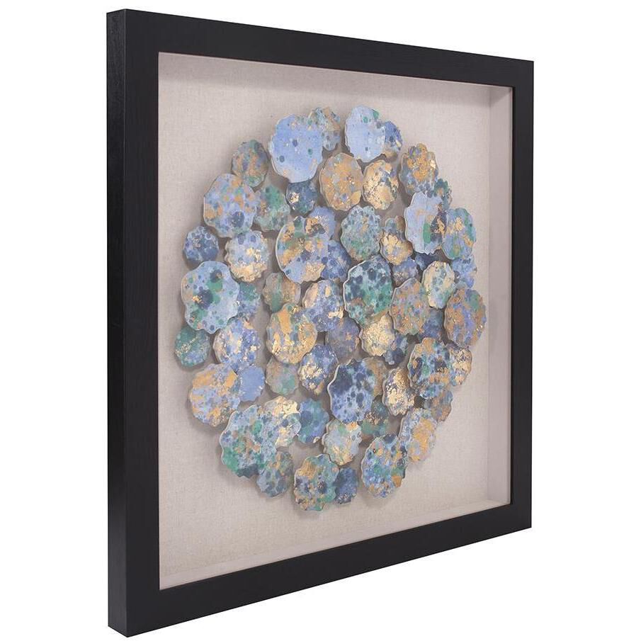 Abstract Chrysanthemum Blue/Natural/Black Shadowbox Art