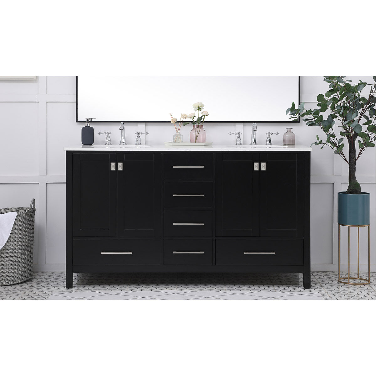 Irene 60 X 22 X 34 inch Black Vanity Sink Set