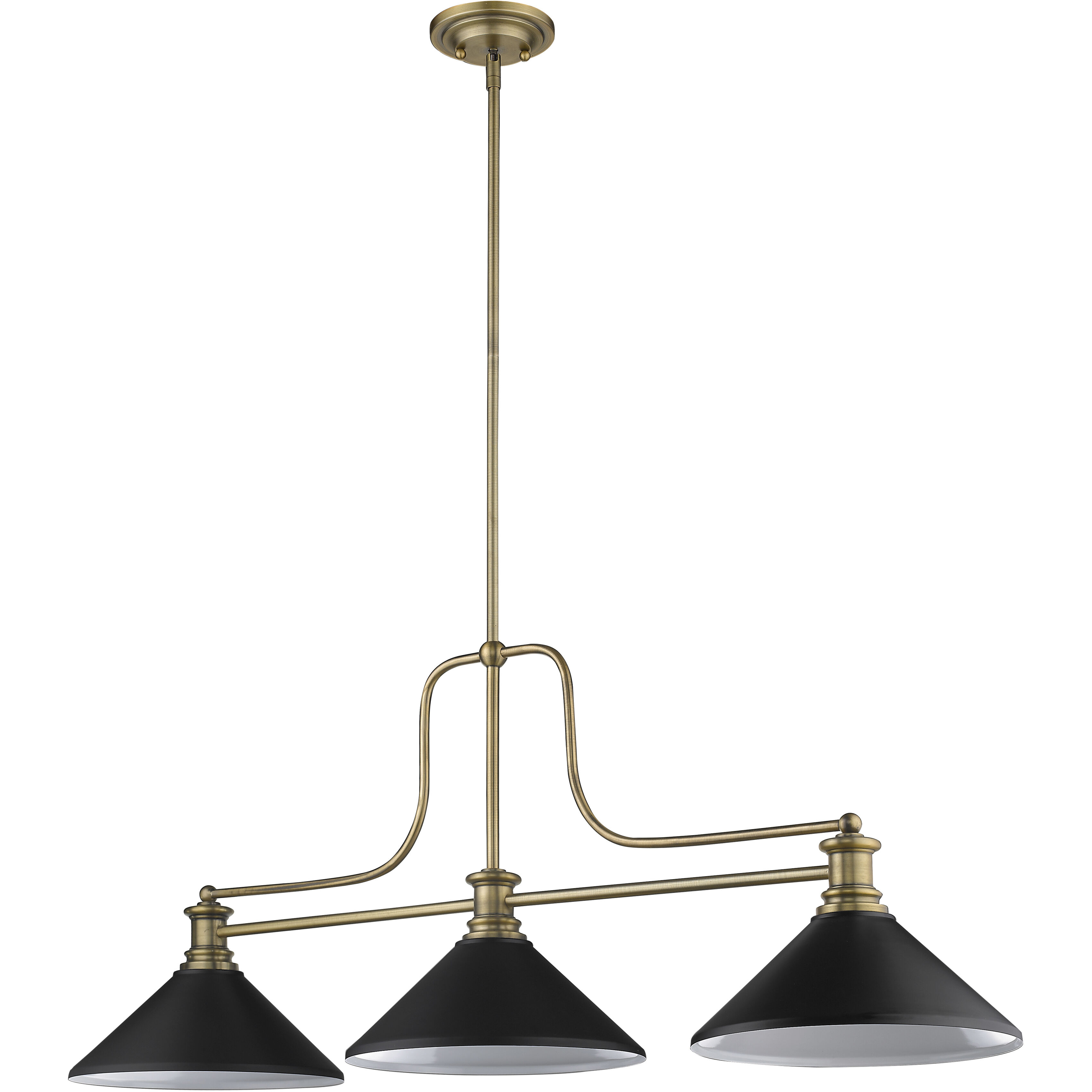 Melange 3 Light 52 inch Heritage Brass Billiard Ceiling Light in Matte Black Steel