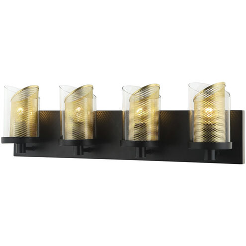 So Inclined 4 Light 24 inch Black and Gold Bath Vanity Wall Light