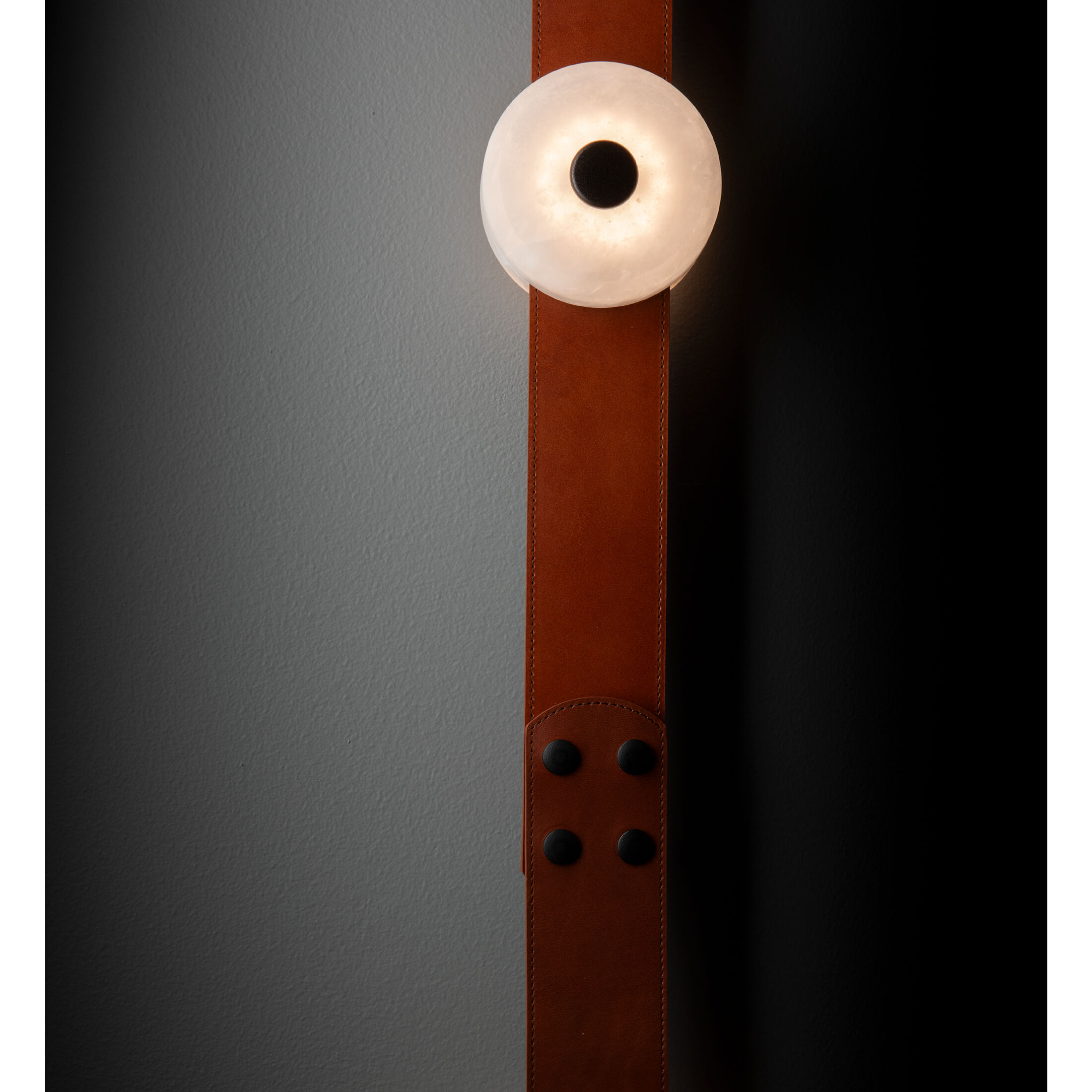 Art & Alchemy SNAPS LED 5.5 inch Black Sconce Wall Light in Chestnut Leather with Alabaster