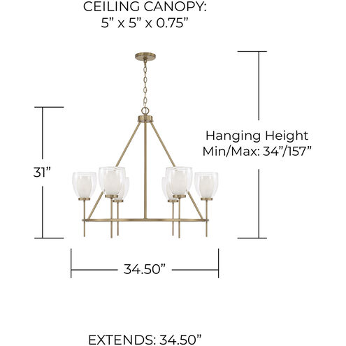 Joss 6 Light 34.5 inch Aged Brass Chandelier Ceiling Light