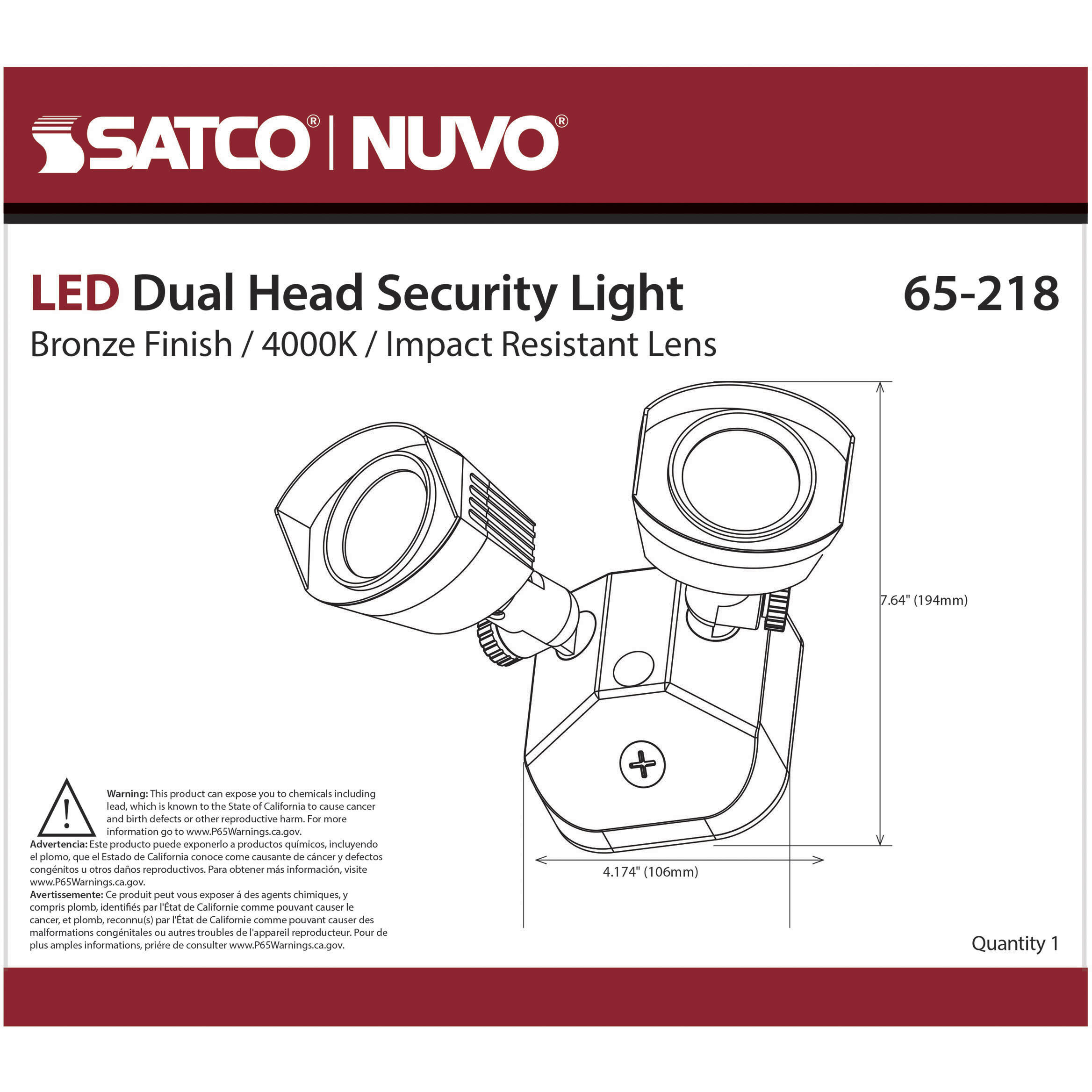 Brentwood LED 4 inch Bronze Outdoor Security Light